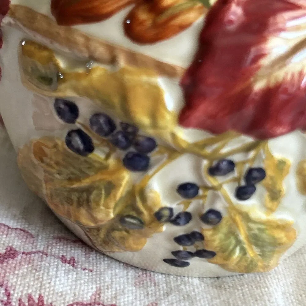 VINTAGE BICO - Autumn Leaves & Grapes Sugar Dish Or Honey Country And Fall Theme